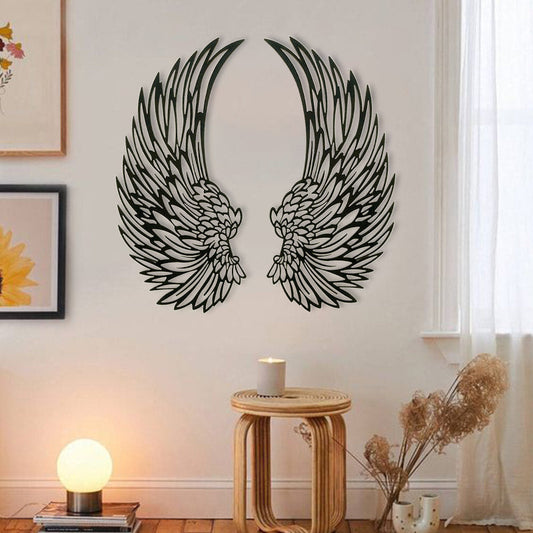 Arte de pared metálico con alas de ángel y luces LED